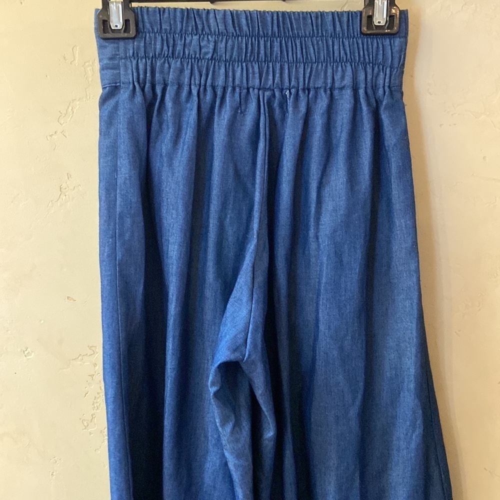 NWT Sz XS Brand Soft Chambray Denim Palazzo Pant Pleated Front Elastic Waist - Picture 5 of 7